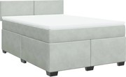 vidaXL Pat box spring cu saltea, gri deschis, 160x200 cm, catifea