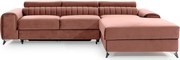 Colțar roz extensibil/cu spațiu de depozitare cu tapițerie din catifea (cu colț pe partea dreaptă/cu șezlong) Grayson – ELTAP