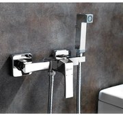 Baterie bideu pe perete cu dus igienic Lemark Unit crom lucios