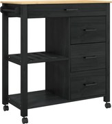 vidaXL Troler de Bucătărie MONZA Negru 84 x 40 x 88,5 cm