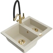Mexen Carlos chiuvetă de granit 1,5 compartimente cu baterie de bucătărie Duo, bej - 6518-69-671701-57-G