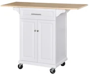 Carucior de bucatarie, dulap 4 roti 360°, sertar, 2 panouri laterale rabatabile, din lemn, alb, 119.6x45.7x91.2 cm HOMCOM | Aosom RO