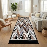 Traversa hol tesuta traditional, 80x300 cm, 2 fete, geometric, negru