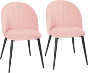 HOMCOM Set de 2 Scaune de Sufragerie din Catifea, Scaune Bucătărie cu Spătar Curbat în Formă de Scoică, Picioare din Oțel, Stil Nordic, Scaun Tapițat pentru Bucătărie, Dormitor, Cameră de Zi, Roz | Aosom Romania