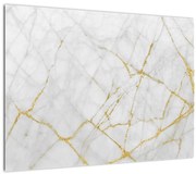 Tablou pe sticlă - Marmură alb- auriu (70x50 cm)