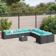 vidaXL Set canapele de grădină cu perne, 11 piese, negru, poliratan