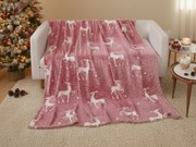 Patura din microplus luminosa STAR DEER, rosie Dimensiune: 150 x 200 cm