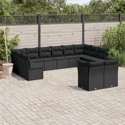 vidaXL Set canapele de grădină, 12 piese, cu perne, negru, poliratan