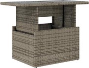 vidaXL Masă de grădină, blat din sticlă, gri, 100x55x73 cm, poliratan