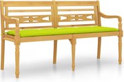 vidaXL Bancă Batavia cu pernă verde aprins, 150 cm, lemn masiv tec