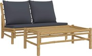 vidaXL Set mobilier de grădină cu perne gri închis, 2 piese, bambus
