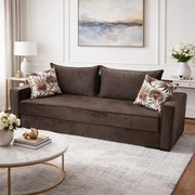 Canapea LARISA extensibila, 3 locuri, lada de depozitare, catifea maro, 220x95x85 Maro, Catifea