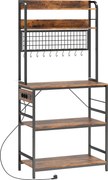 HOMCOM Raft de Bucătărie cu Prize și Rafturi Reglabile, Raft pentru Cuptor cu Microunde cu 5 Niveluri, Panou cu Grilaj și 10 Cârlige, Mobilier Vintage Structură din Oțel, 80x40x170 cm, Maro Rustic | Aosom Romania