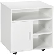 HOMCOM dulap cu sertare, cu 4 roti si 2 frane, usor de mutat, Dulap birou din Lemn, cu Rafturi Deschise, 60x50x65.5cm, Alb | Aosom Romania