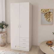 Dulap Mixt Star cu 2 Usi si 3 Sertare, 200x80x50 cm,Culoare Alb, Material din PAL de 18mm