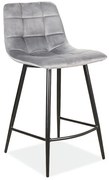 Scaun de bar gri MILA VELVET cu picioare negre