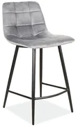 Scaun de bar gri MILA VELVET cu picioare negre