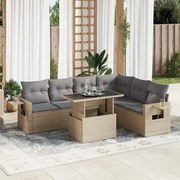 vidaXL Set canapele de grădină, 7 piese, cu perne, bej, poliratan