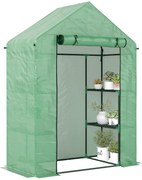Outsunny Sera de Grădină din Oțel și Plastic PE cu 4 Rafturi, Frânghii și Țăruși Inclusi, 141x72x191 cm, Verde | Aosom Romania