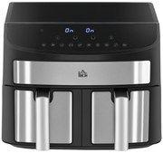 HOMCOM Friteuză cu Aer Cald cu Vas Dublu, Friteuză fără Ulei cu Ecran Tactil LED, Temporizator și Temperatură Reglabilă, 38.8x36.3x31.1 cm, Negru