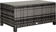 Outsunny Măsuță de grădină blat din sticlă securizată 5 mm ratan împletit 85 x 50 x 39 cm Max. 70 kg gri | Aosom Romania