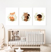 Set de tablouri pentru copii - Animale pe un trunchi de copac