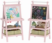AIYAPLAY Tablă de Desen Dublă Pentru Copii 3-6 Ani, 59x48x118 cm, Roz | Aosom Romania