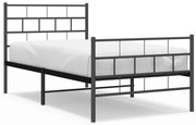Cadru pat metalic cu tablii de cap/picioare, negru, 75x190 cm