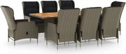 vidaXL Set mobilier de exterior cu perne, 9 piese, maro, poliratan