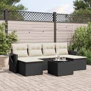 vidaXL Set canapele de grădină cu perne, 7 piese, negru, poliratan