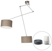Lampă suspendată inteligentă din oțel cu abajur de 35 cm Taupe, inclusiv 2 Wi-Fi A60 - Blitz