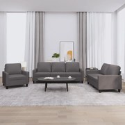 vidaXL Set de canapele cu perne, 3 piese, gri, piele ecologică