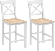 HOMCOM Set de 2 Taburete de Bar, Taburete de Bucătărie Înaltă cu Spătar Înalt, Suporturi pentru Picioare, din Lemn de Pin, Natural și Alb | Aosom Romania