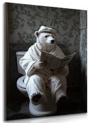 Tablou urs polar cu ziar pe toaletă