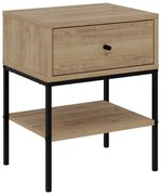 Noptieră în culoare naturală cu rafturi cu aspect de lemn de stejar Lisa – Marckeric