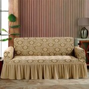Husa elastica pentru canapea 3 locuri, cu volanas, model Jacquard, Bej