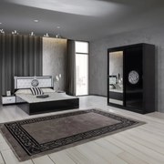 Set Mobila De Dormitor Versus Negru, pat 160x200cm,  dulap 150x208cm, noptiere