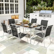 Outsunny Set de Grădină cu Masă Dreptunghiulară din Sticlă și 6 Scaune Stivuibile, 150x90x72 cm, Negru | Aosom Romania
