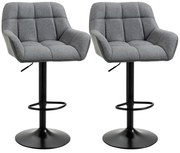 HOMCOM Scaune de bar 2-pack Design retro reglabile în înălțime Piele ecologică Aspect de in Gri + Negru | Aosom Romania