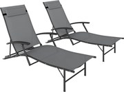 Outsunny Set de 2 Șezlonguri Pliante, Ajustabile în 4 Poziții cu Cotiere și Perne, 64x154x87 cm, Gri | Aosom Romania