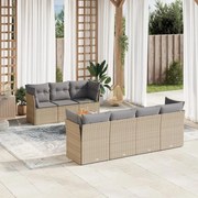 vidaXL Set canapele de grădină, 8 piese, cu perne, bej, poliratan