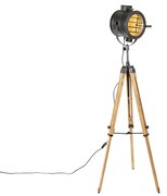 Lampa de podea trepied neagra cu spot de studio din lemn - Radient