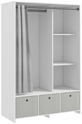 HOMCOM Dulap pentru haine dulap de depozitare cu bară cortină 3 sertare din material textil detașabile 105 x 48 x 160 cm alb | Aosom Romania
