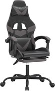 vidaXL Scaun de gaming cu suport picioare, negru/gri, piele ecologică