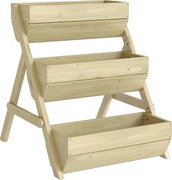 Outsunny Pat vertical cu 3 etaje din lemn, jardiniere 3 compartimente cu orificii de scurgere Verde | Aosom Romania
