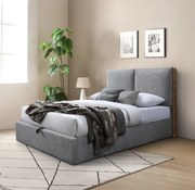 Pat tapitat Nordic, 160x200, cu somiera metalica rabatabila si spatiu de depozitare, culoare Gri