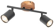 Spotlight industrial negru cu lemn inclinabil 2 lumini - Jeana