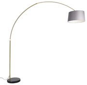 Lampă cu arc din alamă cu marmură și abajur din stofă gri 45 cm - XXL