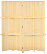 HOMCOM Separator de cameră din bambus, cu 2 rafturi, pliabil, picioare, natur | Aosom Romania