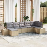 vidaXL Set de canapele pentru grădină cu pernă 7 pcs Bej Rattan poli
